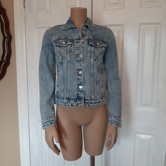 ZARA Distressed Button-up Light Blue Wash Cotton Jean Jacket - Size XS - Picture 2 of 11